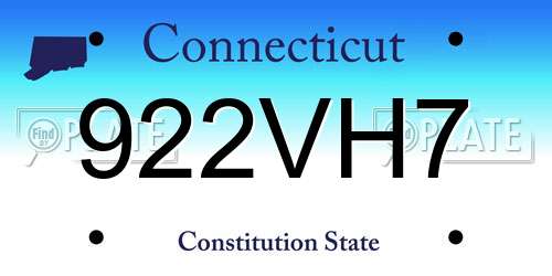 922VH7 Connecticut License Plate