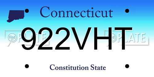 922VHT Connecticut License Plate