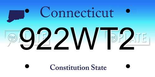 922WT2 Connecticut License Plate