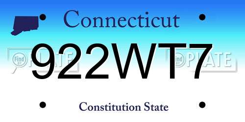 922WT7 Connecticut License Plate
