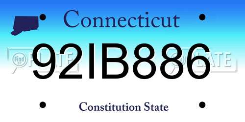92IB886 Connecticut License Plate
