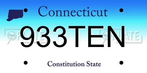 933TEN Connecticut License Plate