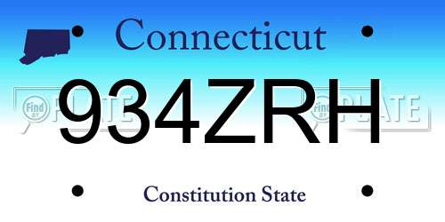 934ZRH Connecticut License Plate