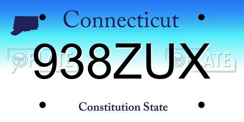 938ZUX Connecticut License Plate