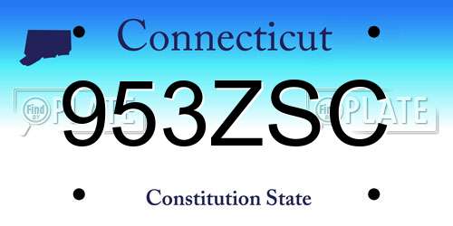 953ZSC Connecticut License Plate