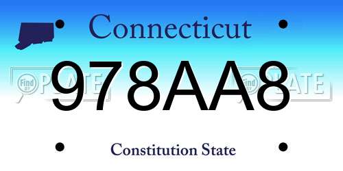 978AA8 Connecticut License Plate