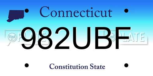 982UBF Connecticut License Plate