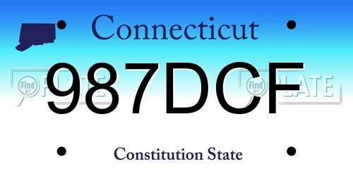 987DCF Connecticut License Plate