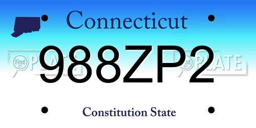988ZP2 Connecticut License Plate