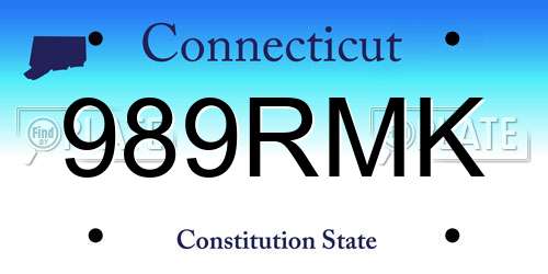 989RMK Connecticut License Plate