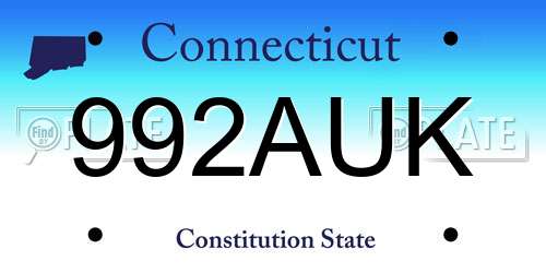 992AUK Connecticut License Plate