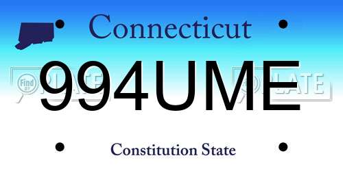 994UME Connecticut License Plate