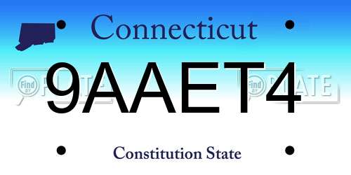 9AAET4 Connecticut License Plate