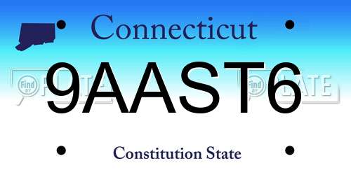 9AAST6 Connecticut License Plate