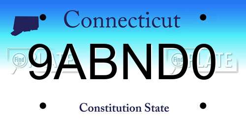 9ABND0 Connecticut License Plate