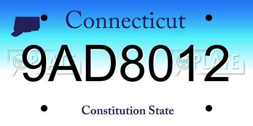 9AD8012 Connecticut License Plate