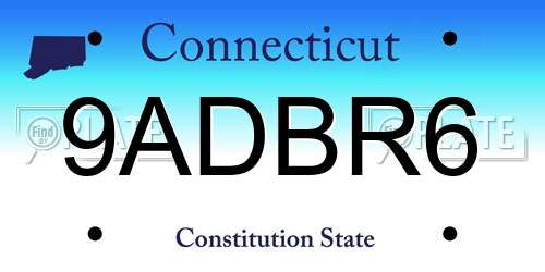 9ADBR6 Connecticut License Plate