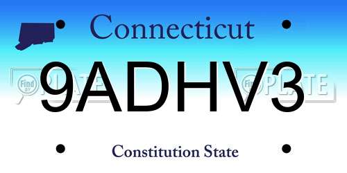 9ADHV3 Connecticut License Plate