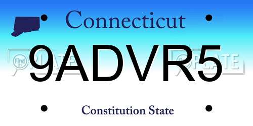 9ADVR5 Connecticut License Plate
