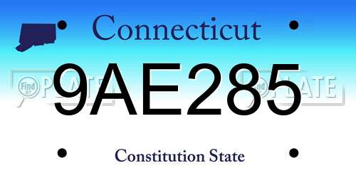 9AE285 Connecticut License Plate