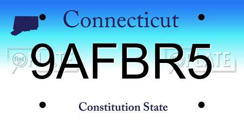 9AFBR5 Connecticut License Plate
