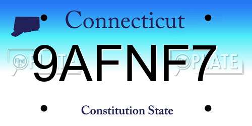 9AFNF7 Connecticut License Plate