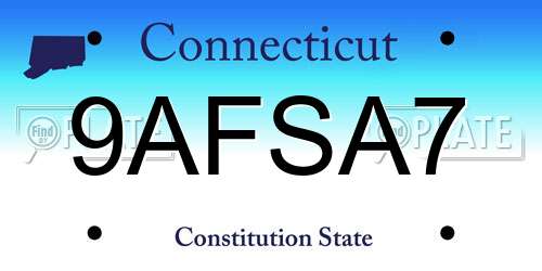 9AFSA7 Connecticut License Plate
