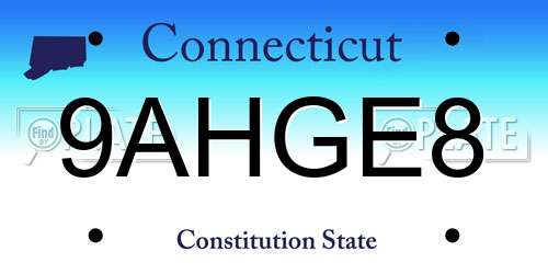 9AHGE8 Connecticut License Plate
