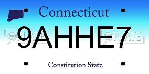 9AHHE7 Connecticut License Plate