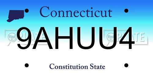 9AHUU4 Connecticut License Plate