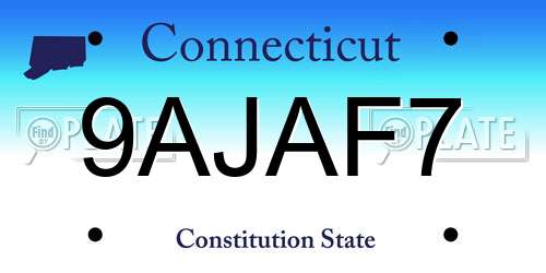 9AJAF7 Connecticut License Plate