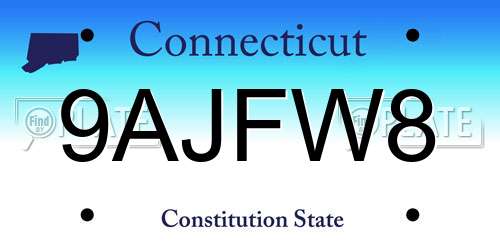 9AJFW8 Connecticut License Plate