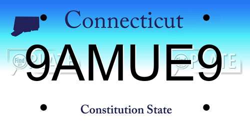 9AMUE9 Connecticut License Plate