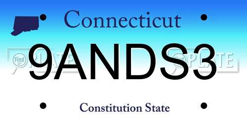 9ANDS3 Connecticut License Plate