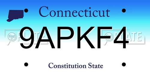 9APKF4 Connecticut License Plate