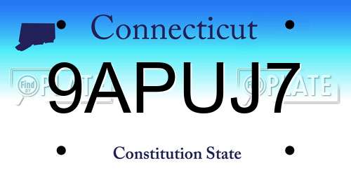 9APUJ7 Connecticut License Plate