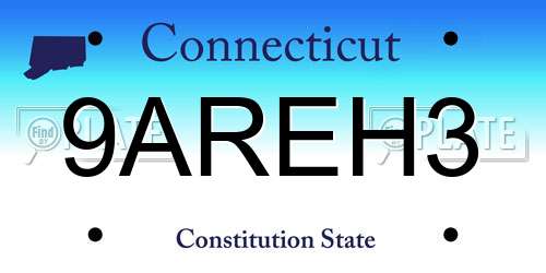 9AREH3 Connecticut License Plate