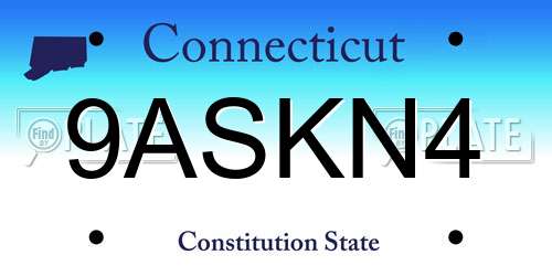 9ASKN4 Connecticut License Plate