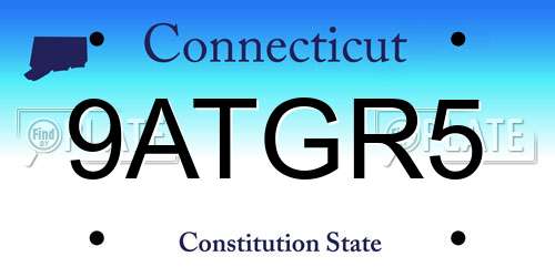 9ATGR5 Connecticut License Plate
