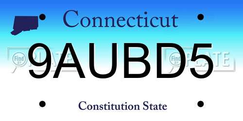 9AUBD5 Connecticut License Plate