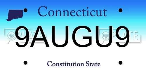 9AUGU9 Connecticut License Plate