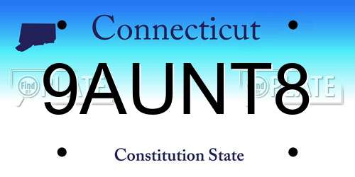 9AUNT8 Connecticut License Plate