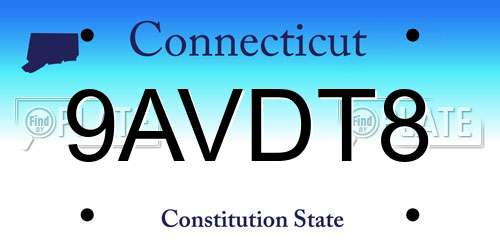 9AVDT8 Connecticut License Plate