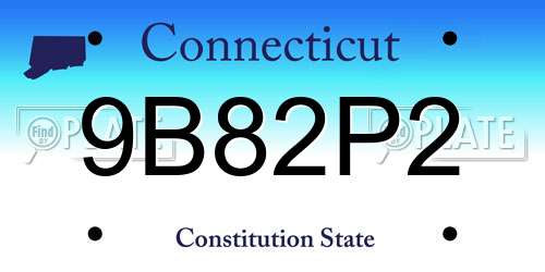 9B82P2 Connecticut License Plate