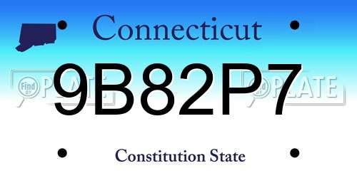 9B82P7 Connecticut License Plate