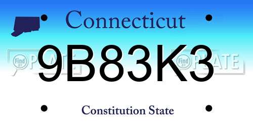 9B83K3 Connecticut License Plate