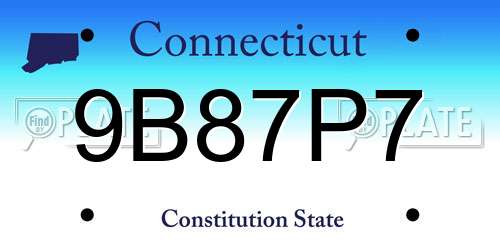 9B87P7 Connecticut License Plate