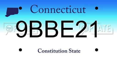 9BBE21 Connecticut License Plate