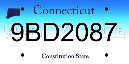 9BD2087 Connecticut License Plate