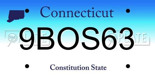 9BOS63 Connecticut License Plate